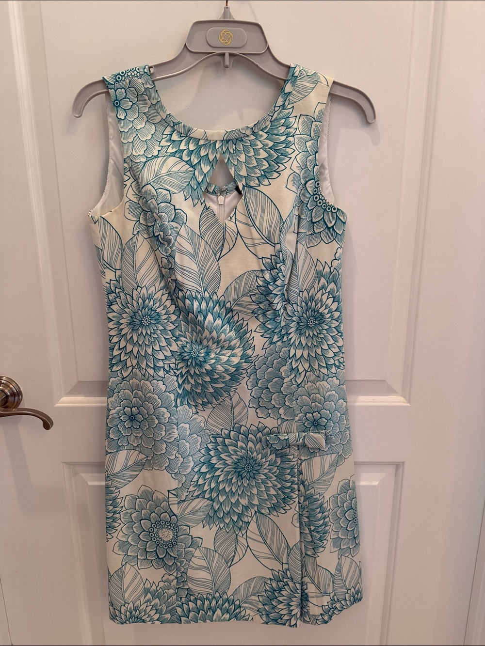 Etcetera Cream and Teal Floral Shift Dress